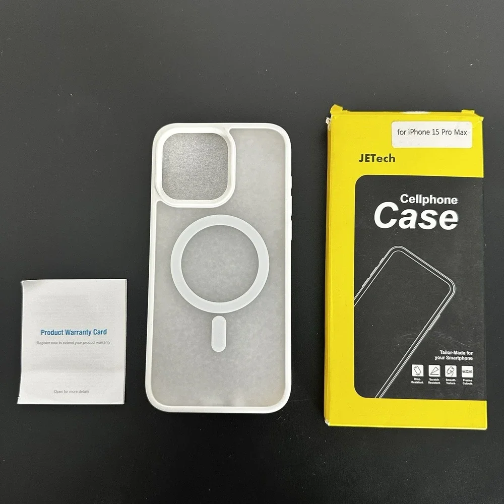 JETech iPhone 15 Pro Max Case Magnetic Frosted Matte White Minimalist Tech
